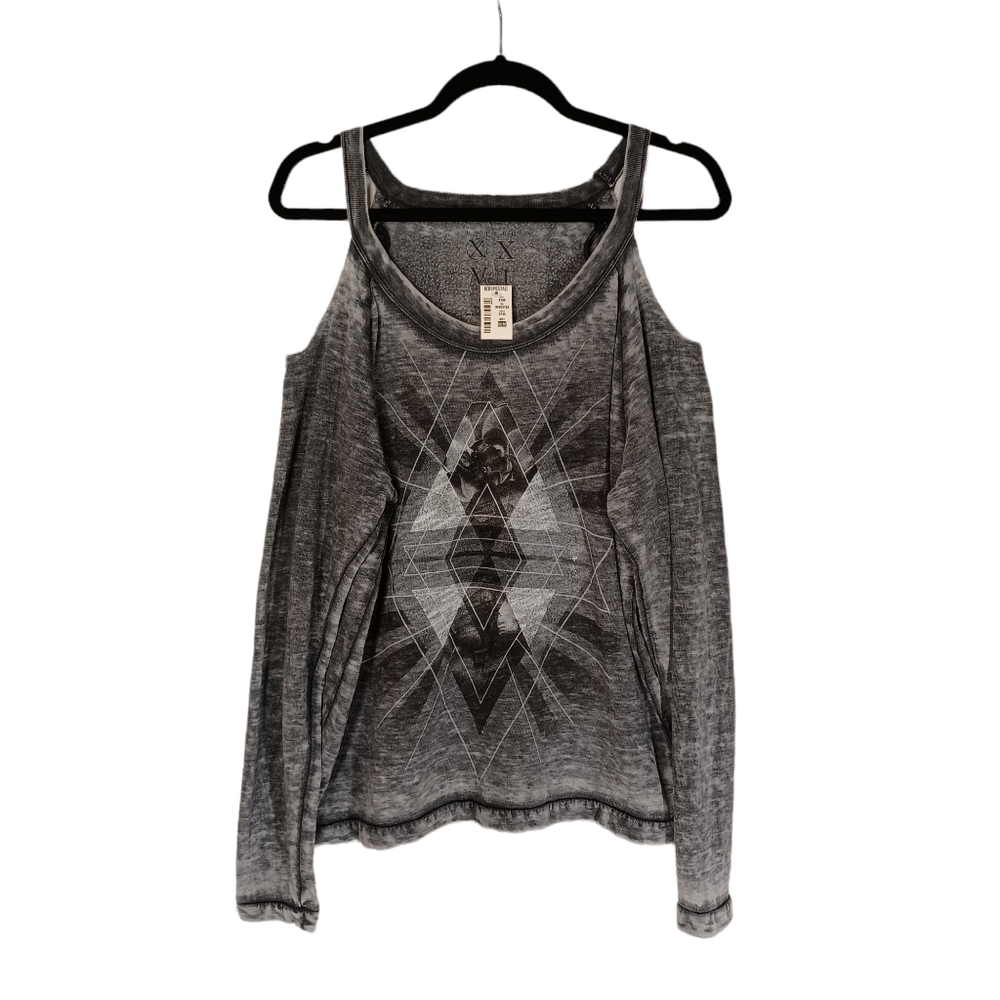 UNITED XXVI Gray Cold Shoulder Geometric Print Long Sleeve Sweater Top M NWT